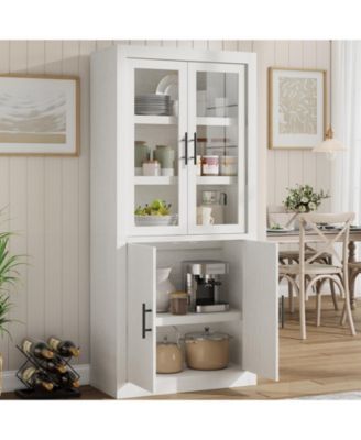 70.45" Tall Farmhouse Kitchen Pantry Cabinet, 4-Door Wood Storage with Adjustable Shelves