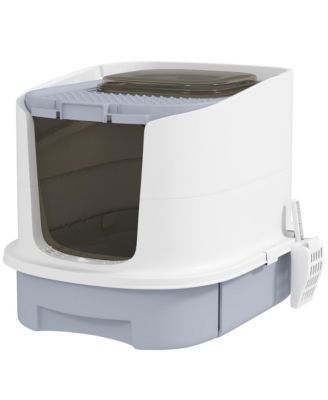 Covered Cat Litter Box with Top Entry Drawer and Scoop