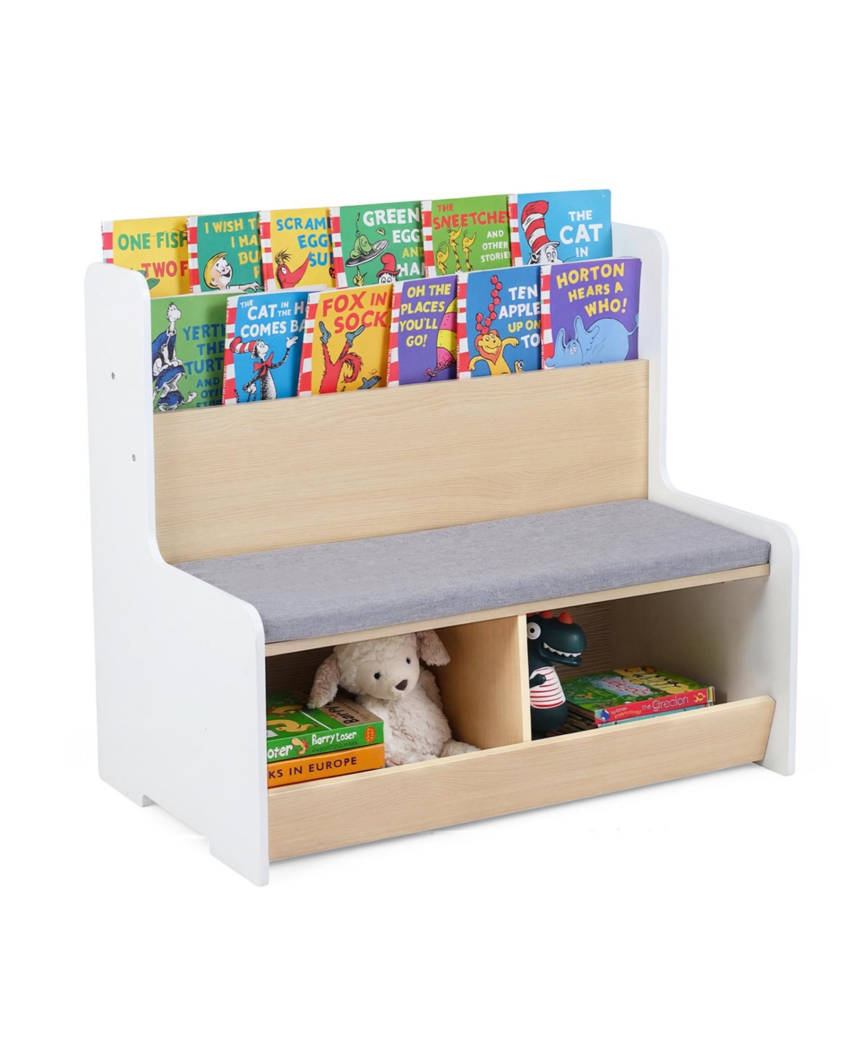 Slickblue Children's Reading Nook Bench with Bookshelf and Cubbies