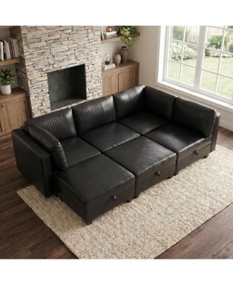 Flexible 6-Seat Modular PU Sofa with Storage and Sleeper Function