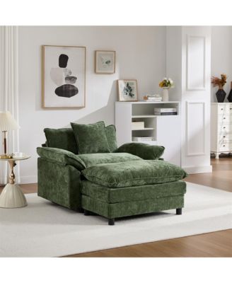 44.5 Inch Modern Chenille Accent Chair with Ottoman, Single Upholstered Reading Armchair