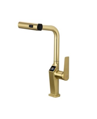 Brushed Motion Sensor Kitchen Faucet Touchless LED Display Pull Out Sprayer 3 Functions 360 Degree Swivel