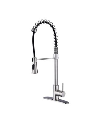 Brushed Nickel Single Handle Commercial Modern Spring High Arc Kitchen Faucet with Water Filter System Flexible Bendable Design