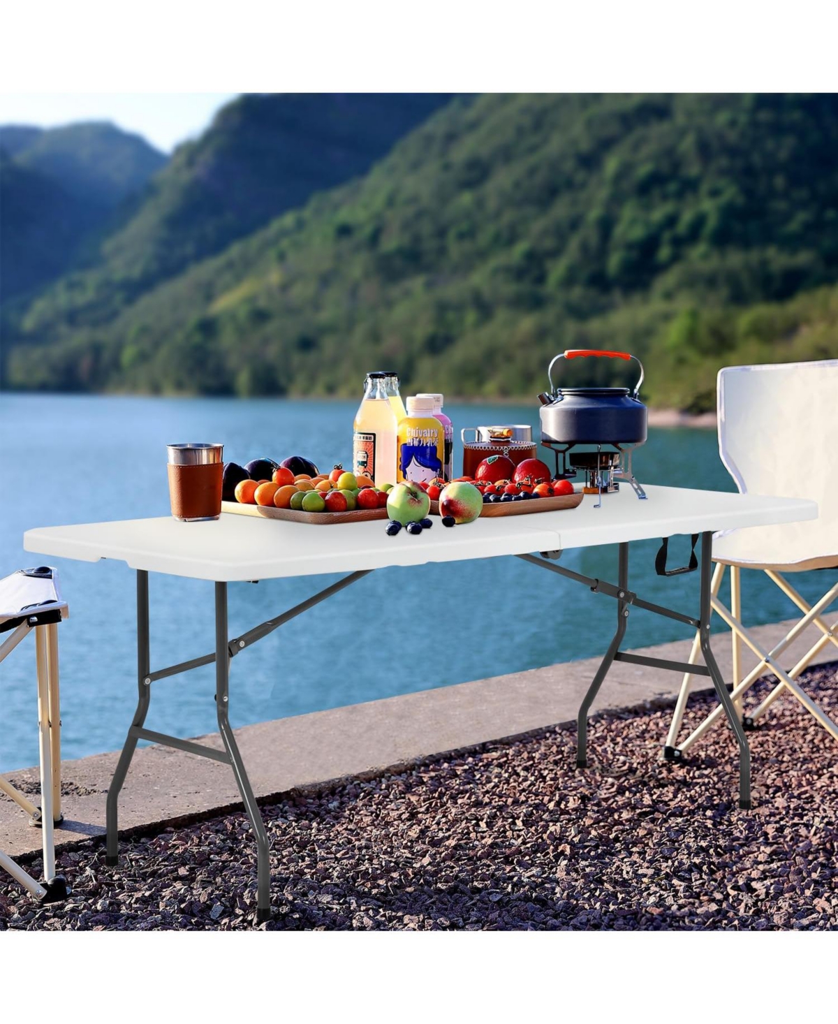 Aofar 6 Feet Folding Table Portable Plastic Steel Frame Lock Carry Handle
