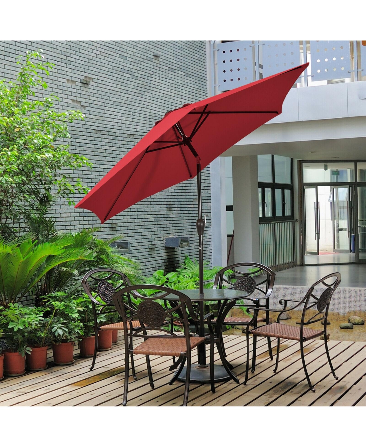 Sugift Outdoor Market Patio Table Umbrella Push Button Tilt Crank Lift
