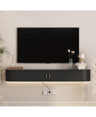 69" Modern Floating TV Stand with 16-Color LED Lights and Sliding Doors