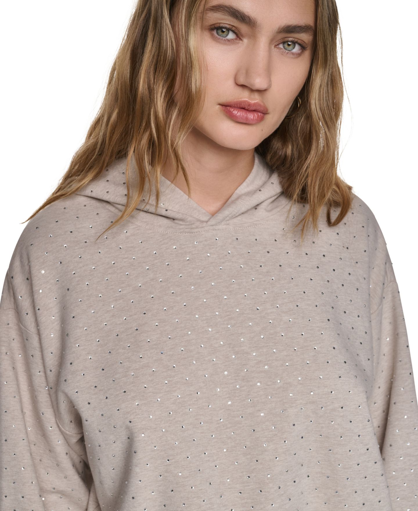 Женский свитшот DKNY Jeans Rhinestone Hooded Pull-On, цвет: Меланжевый / Прозрачный — фото 5