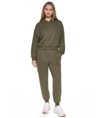 Women's Rhinestone Hooded Pull-On Sweatshirt and High-Rise Rhinestone Pull-On Jogger Pants