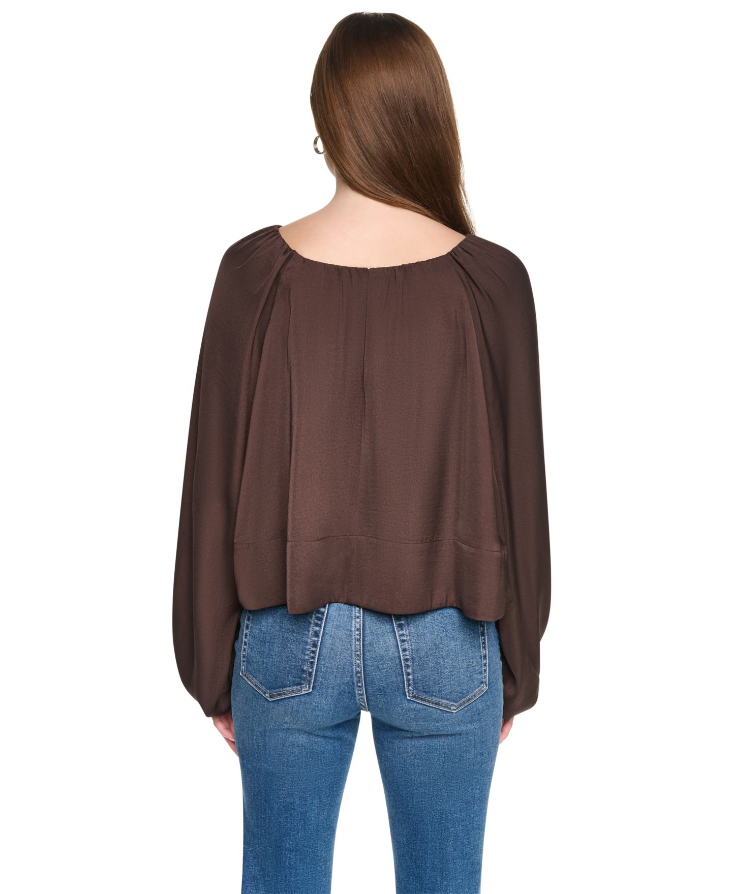 Женская блузка DKNY Jeans Shirred Boat Neck Long-Sleeve Raglan Blouse, цвет: Тёмно-коричневый — фото 5