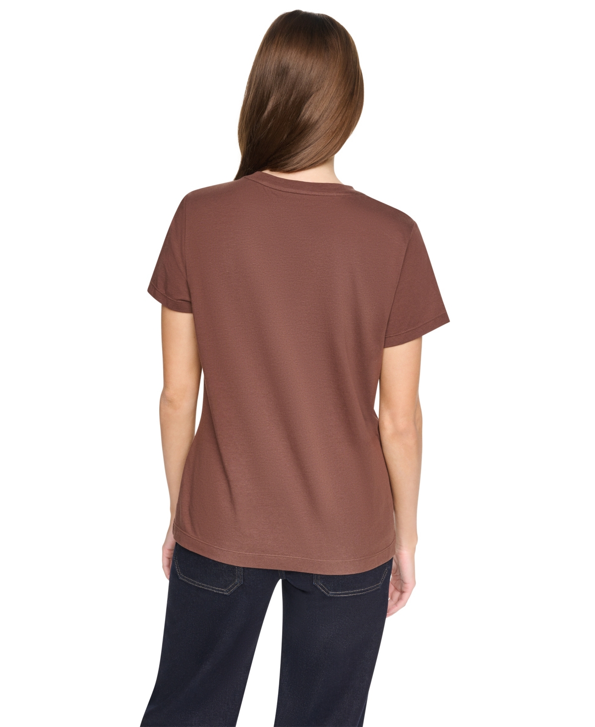 Dkny Jeans Women's Distressed Rhinestone Logo Crewneck T-Shirt