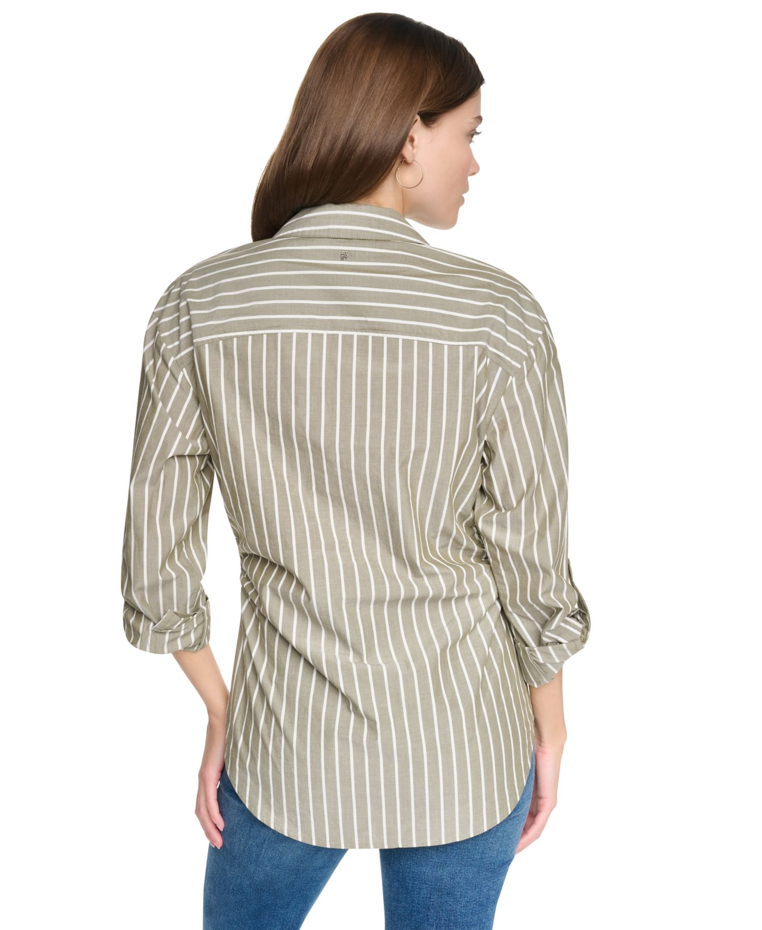 Women's Ruched Roll-Tab Sleeve Blouse