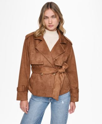 Women's Faux Suede Collared Short Trench Jacket