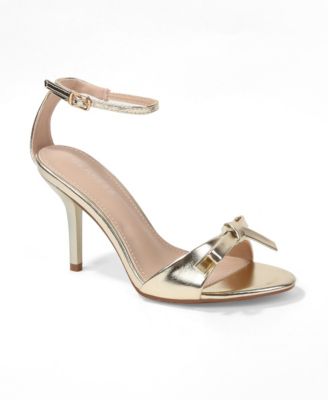 Women's Peach Ankle Strap Stiletto Sandals with Bow Detail