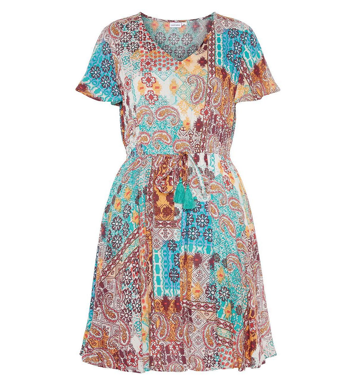 LASCANA Women's Patchwork Print V-Neck Dress view 3 — MAYCSS fashion products