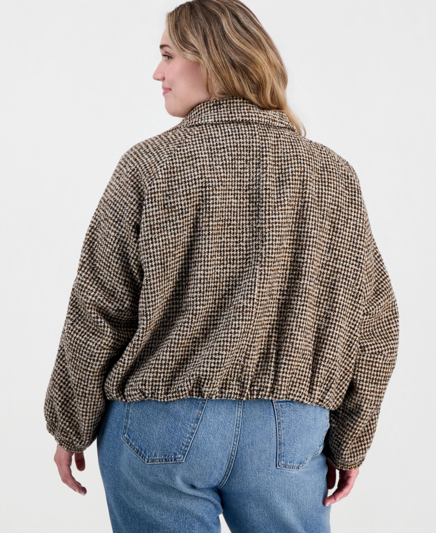 Plus Size Plaid Cropped Puffer Jacket