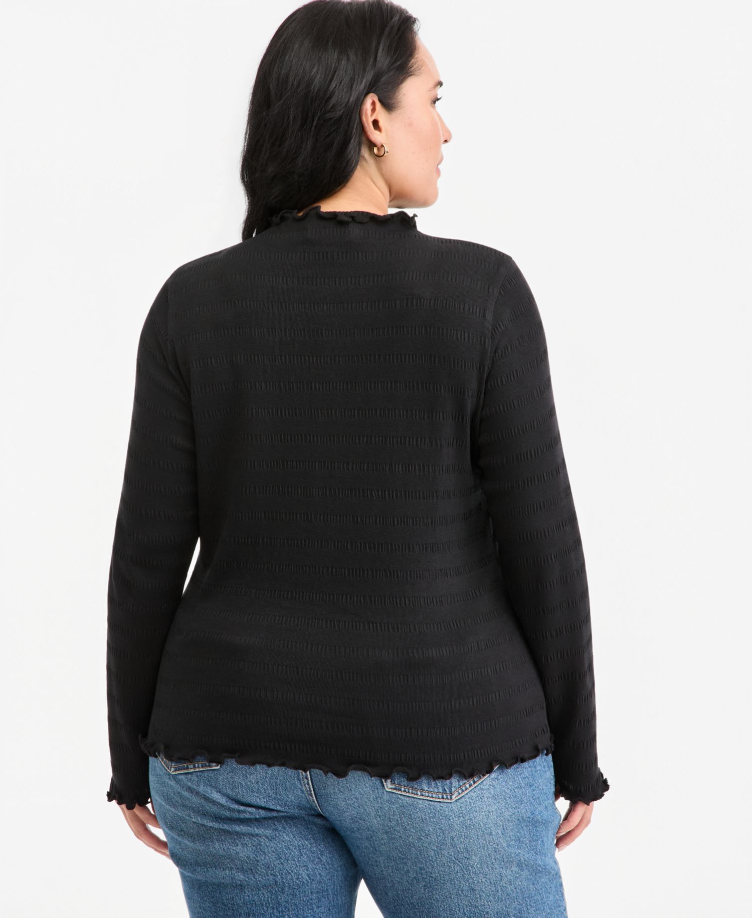Plus Size Long-Sleeve Funnel Neck Puckered-Rib Top