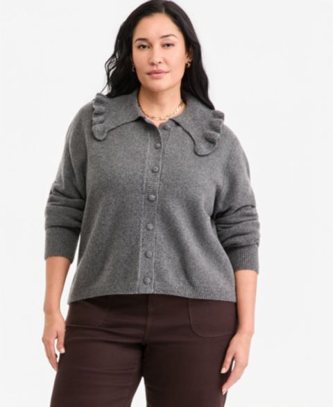 Женский кардиган On 34th Plus Size Ruffled Collar Long-Sleeve, цвет: Серый