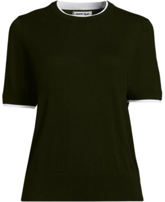 Women's Double Trim Cotton Crew Neck Tee Sweater