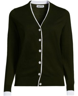 Women's Double Trim Cotton V-neck Cardigan Sweater