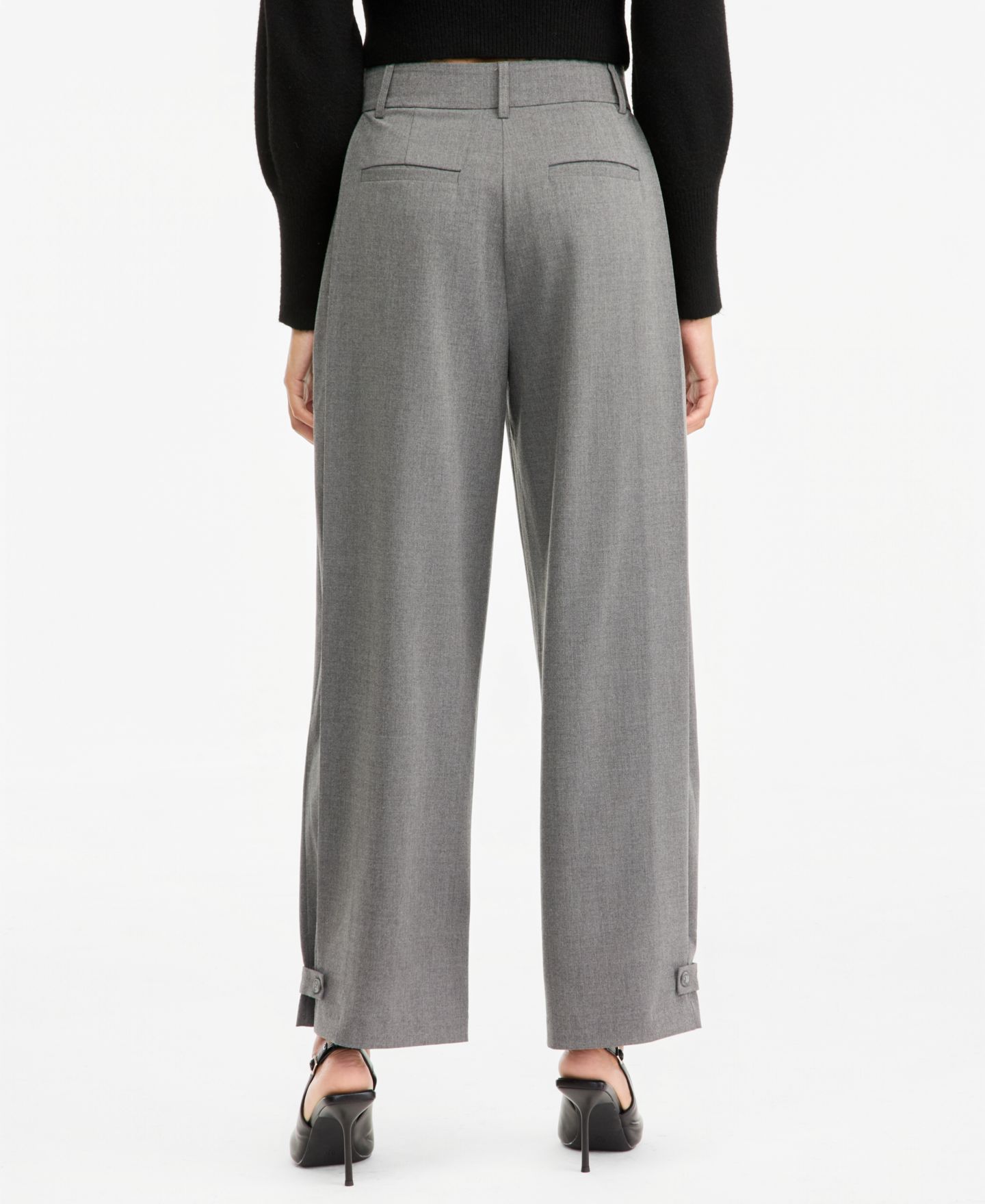 Женские брюки Bar III Pleated Suiting High-Rise Wide-Leg, цвет: Серый меланжевый — фото 4