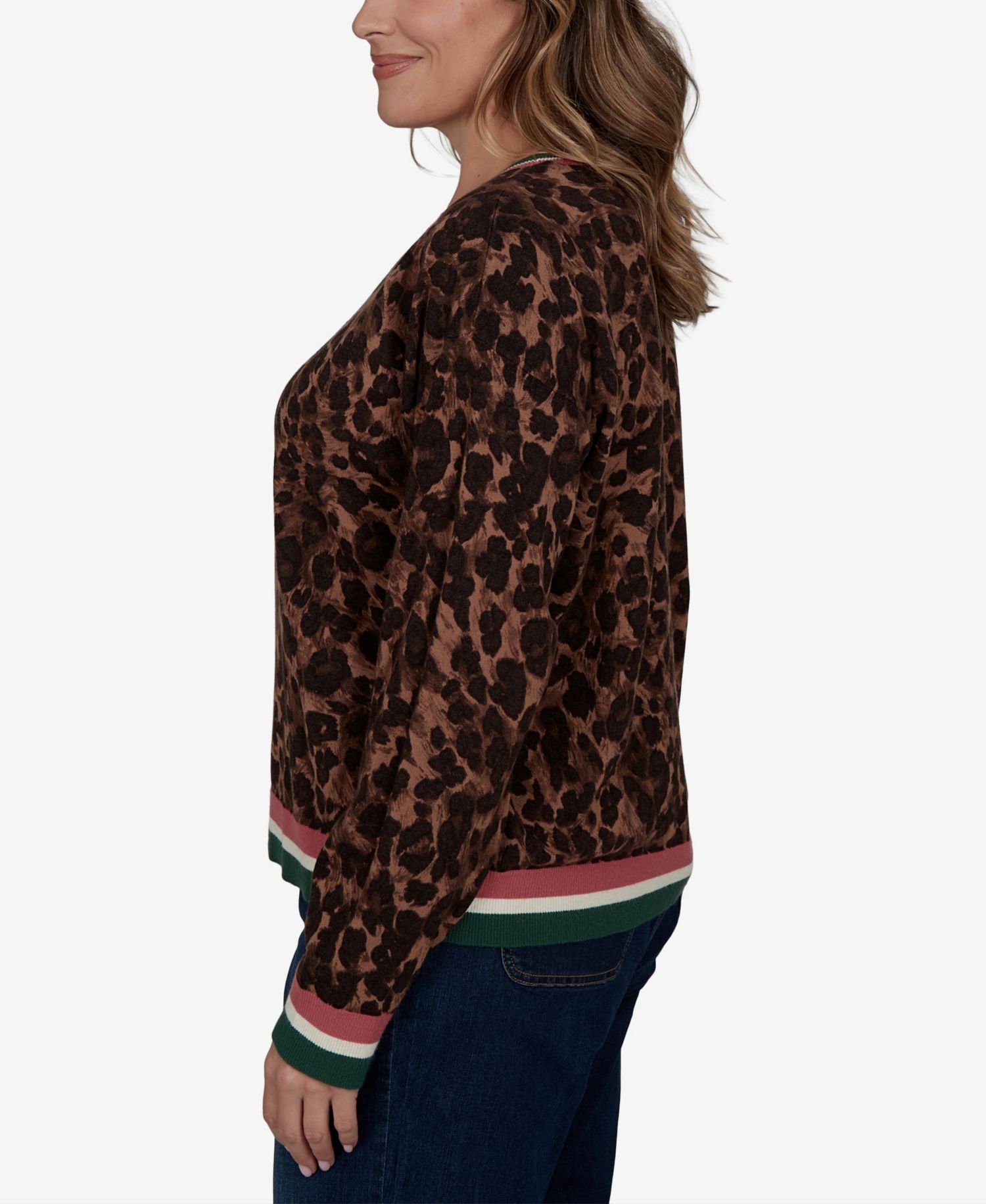 Plus Size Cheetah Print Knit Sweater