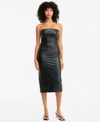 Women's Strapless Faux-Leather Midi Dress