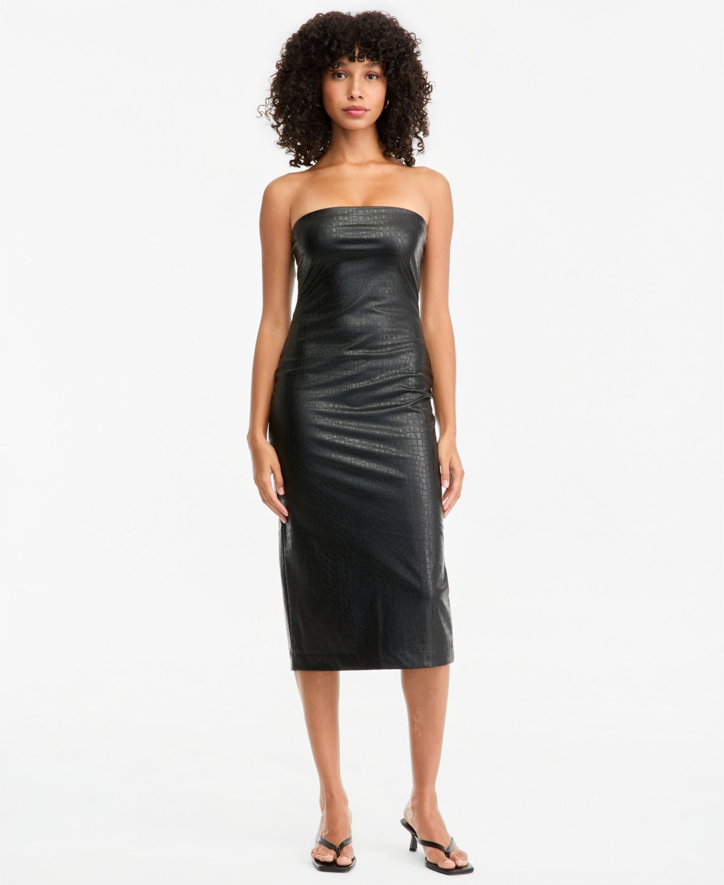 Женское платье Bar III Strapless Faux-Leather Midi, цвет: Чёрный — фото 1