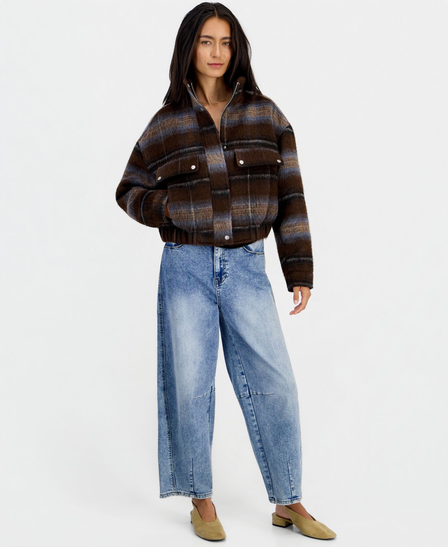 Women's Plaid Corduroy Bomber Jacket