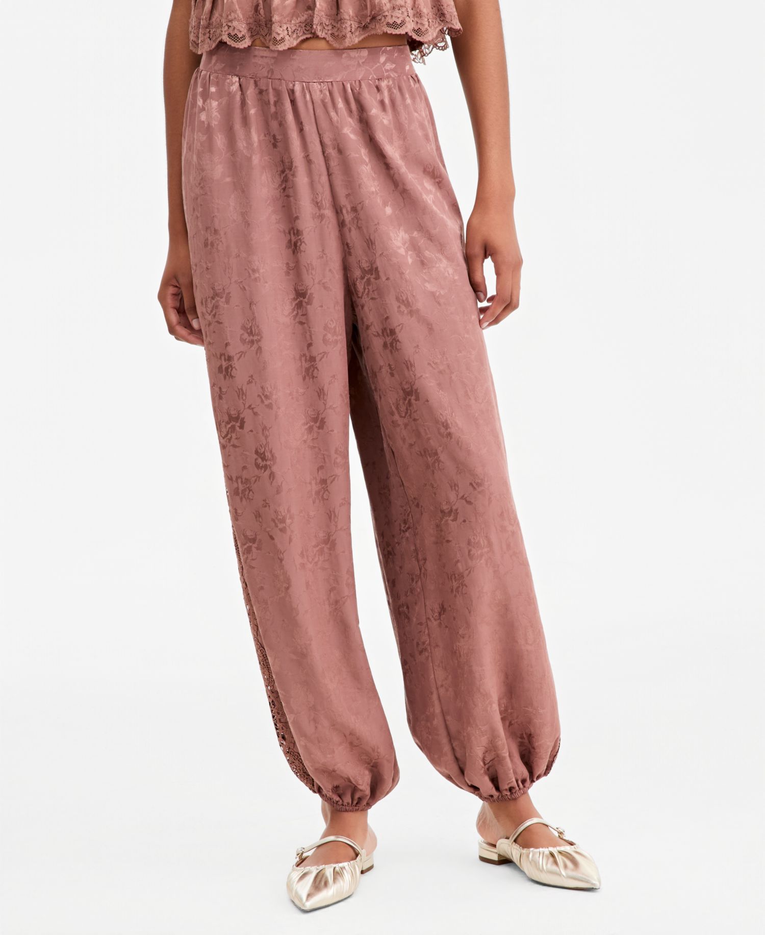 Petite Pull-On High-Rise Satin Jacquard Balloon Pants