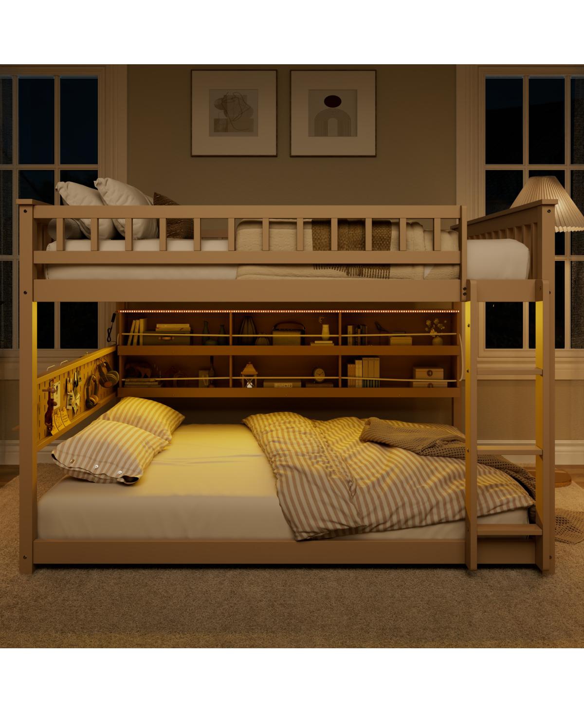 Streamdale Furniture Full over Full Bunk Bed with Shelving, Lights, and Pegboard