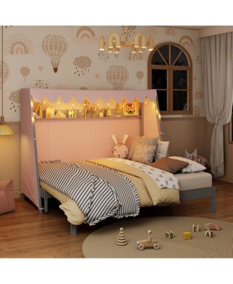Twin XL House Bed with Twin XL Trundle, Shelf, Tent and Light