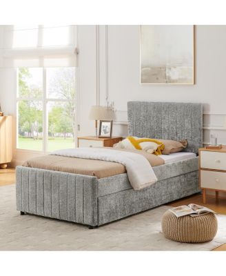   Upholstered Pull-out Trundle Bed with High Padded Back