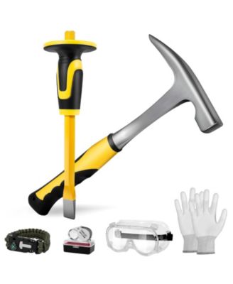 Rock Hammer Geology Kit Masonry Chisel Safety Glasses Loupe Gloves Prospecting