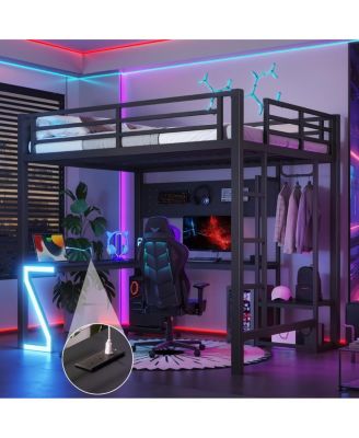  Full Loft Bed with L-Shaped Desk, USB Ports, and Gaming Lights