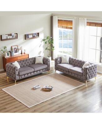 3+3 Seater Velvet Sofa with Solid Wood Frame and Metal Feet