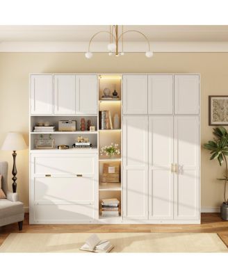   Murphy Cabinet Bed with Wardrobe, Storage Shelves and LED Lights