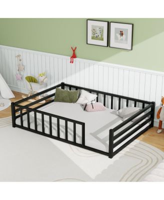 Full Size Metal Floor Bed with Guardrails, No Box Spring Needed
