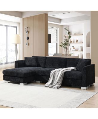 96" Modern Cloud L-Shaped Chenille Sectional Sofa with 2 Pillows