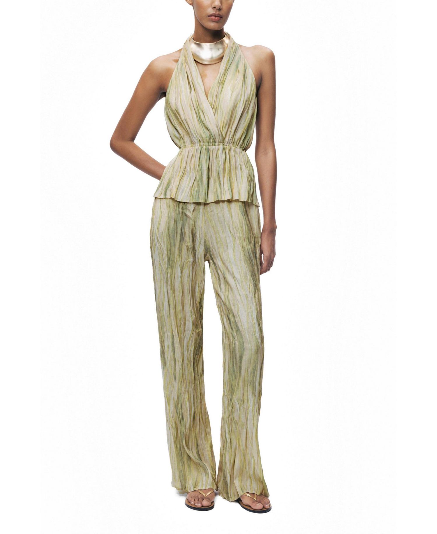 Women's Halterneck Peplum Top with Ring Chain Back Detail