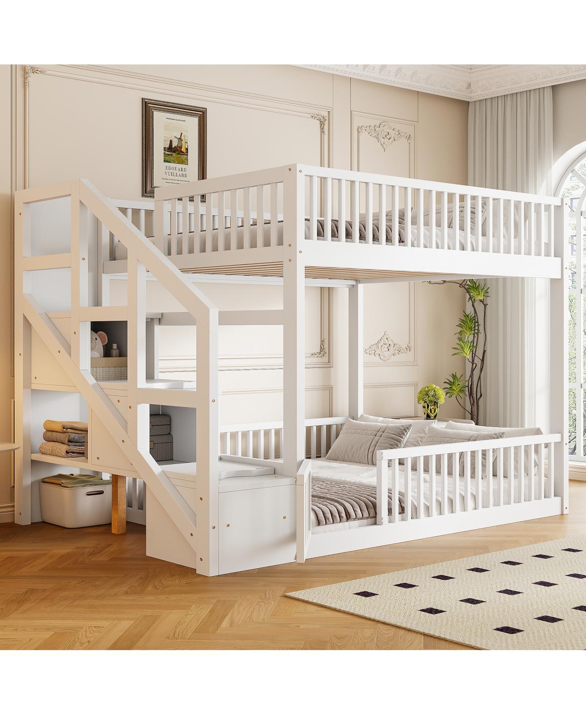 Streamdale Furniture Full Over Full Floor Bunk Bed, with Storage Staircase