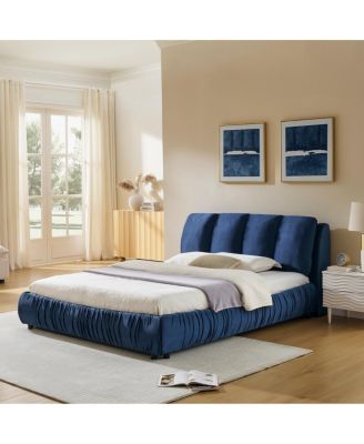 Queen Size Upholstered Bed Frame, Modern Minimalist Velvet Bed