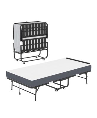 75" x 38" Folding Memory Foam Guest Bed with Adjustable Headboard and Wheels