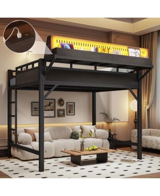Full Loft Bed with Storage, Pegboard, USB Ports, and LED Lights