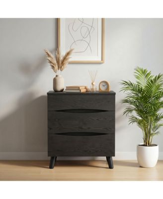 Nightstand with 3 Drawers, 24" Wide Bedside Table with Wooden Top for Bedroom and Office