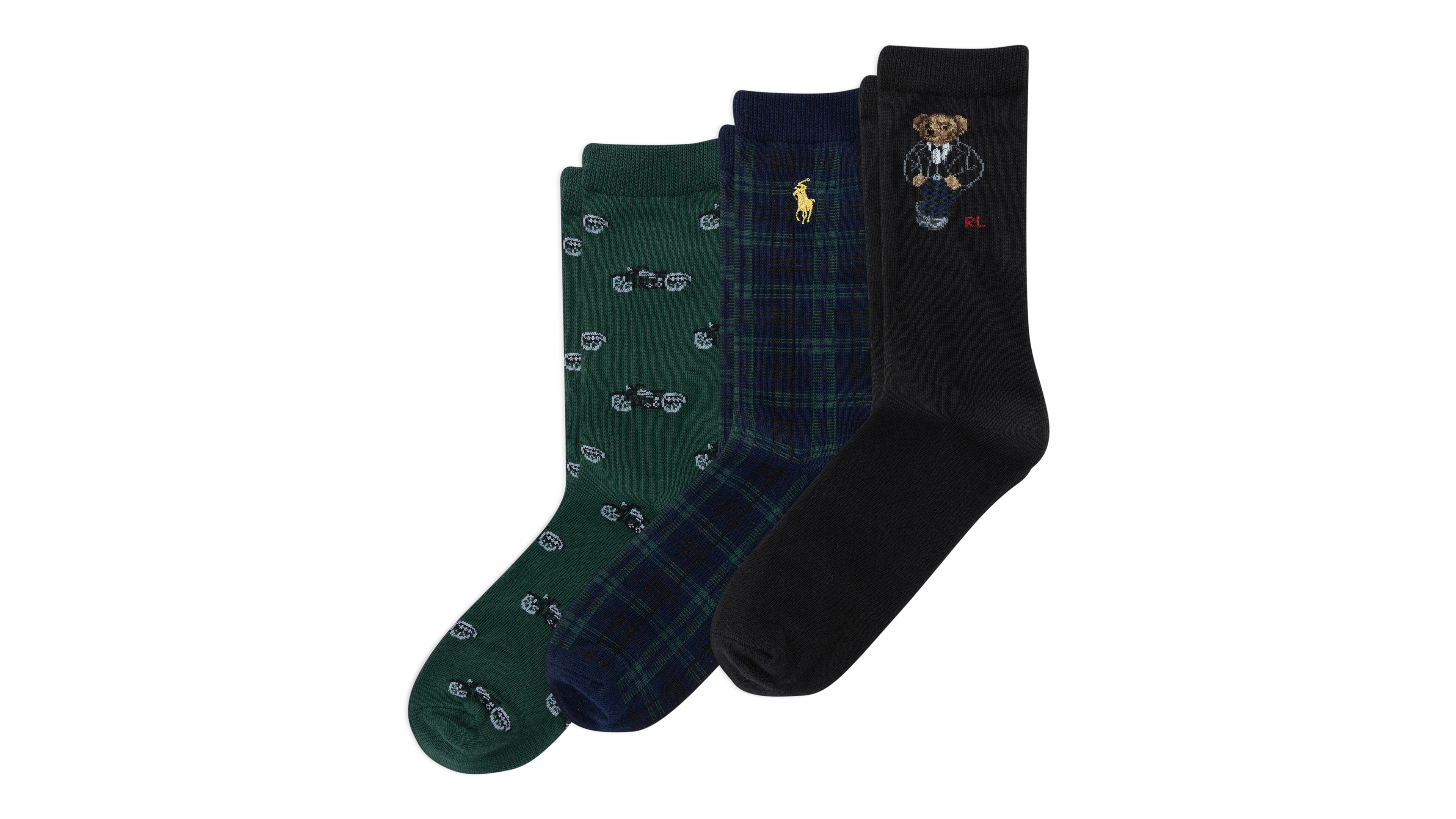Polo Ralph Lauren Boys' 4-11 Biker Tux Box Bear Socks, 3-Pack