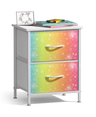 Nightstand with 2 Drawers- Steel Frame, Wood Top, Easy Pull Fabric Bins