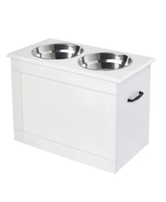 Raised Pet Feeding Station with Stainless Steel Bowls and Storage Base