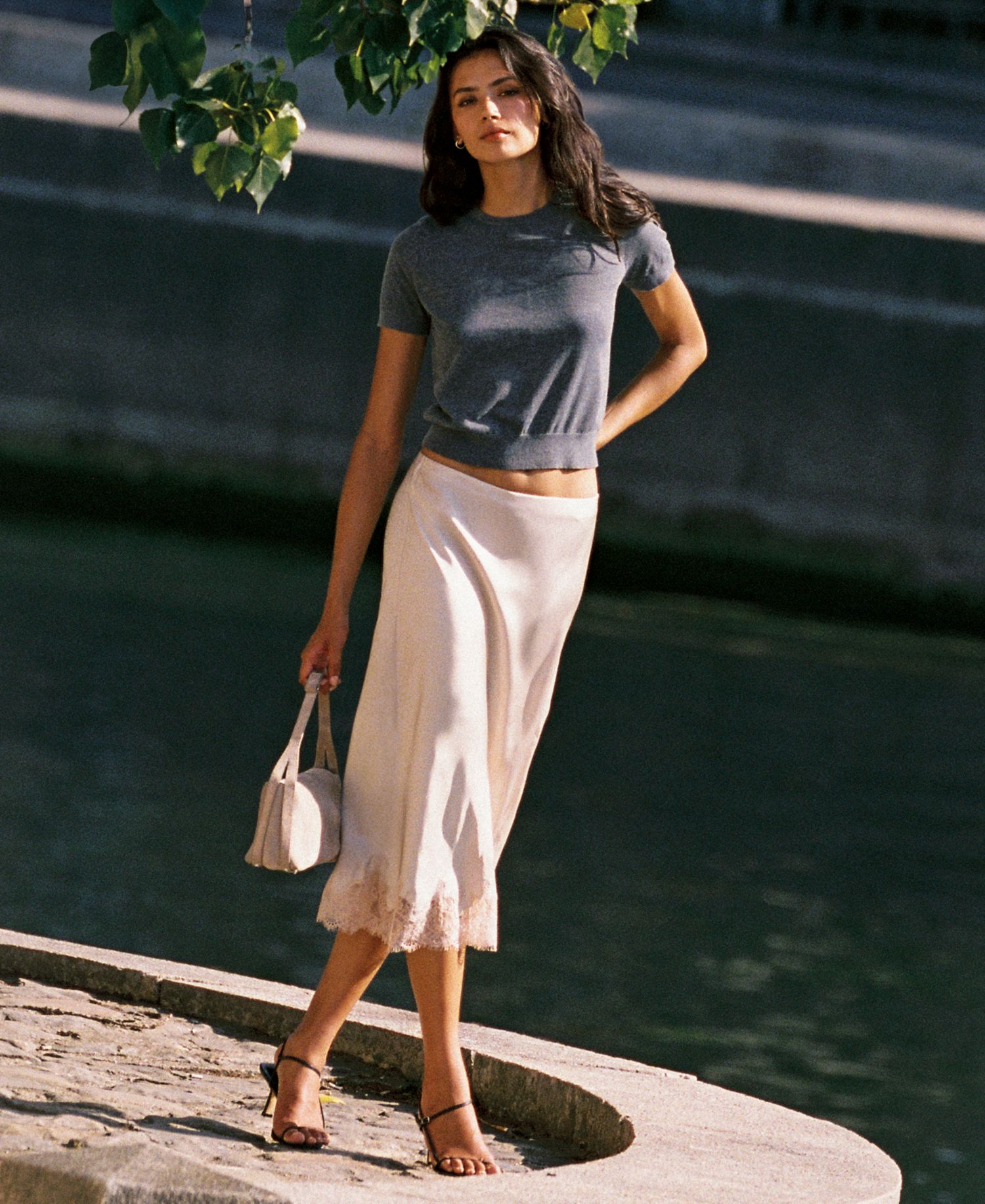Women's Ennis Satin Lace Midi Skirt