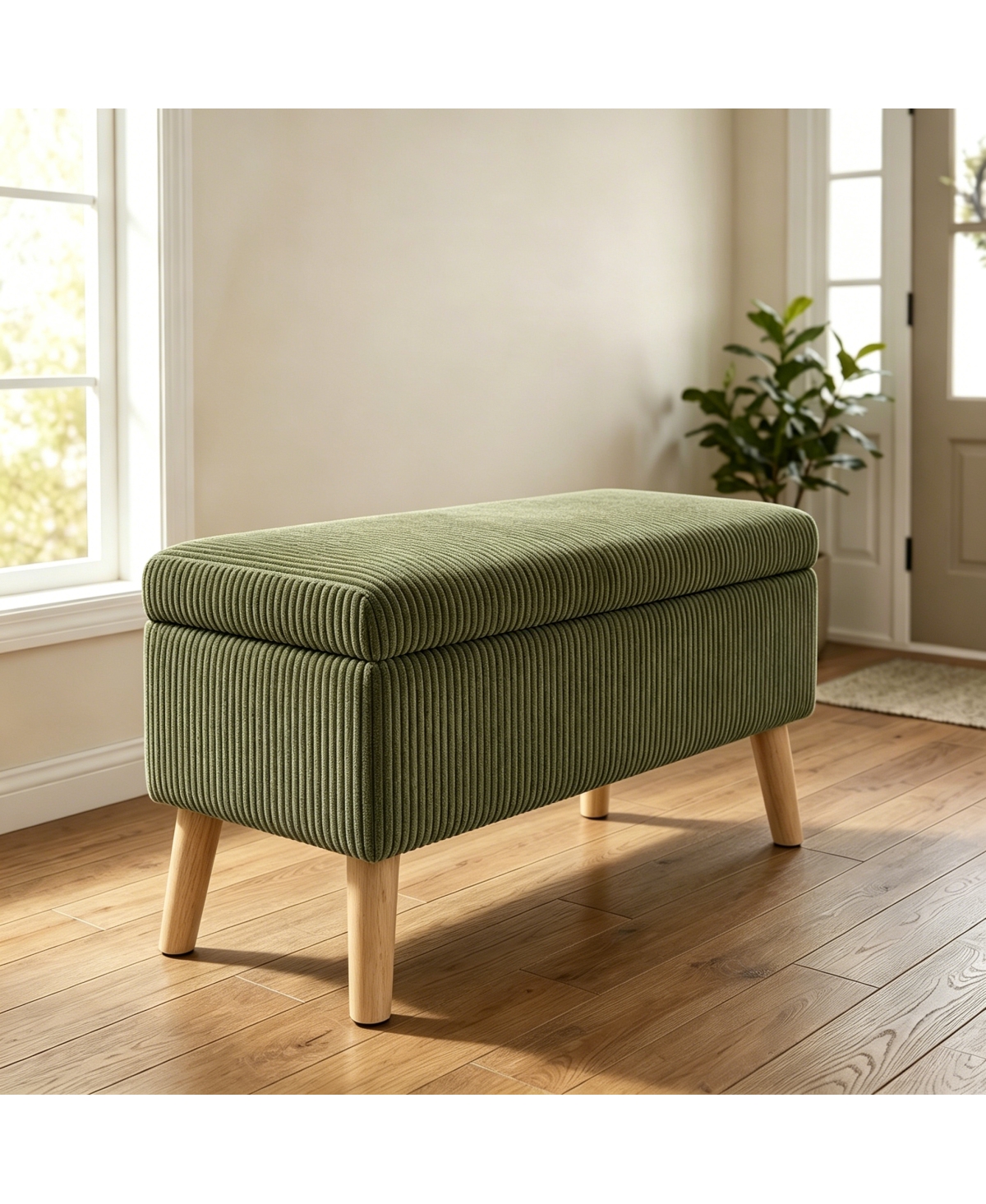 Streamdale Furniture 32" Corduroy Storage Ottoman Bench with Wooden Legs