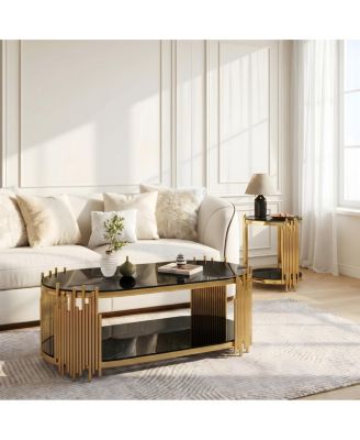  Modern Luxury 2-Piece  Glass Nesting Coffee and Side Table Set